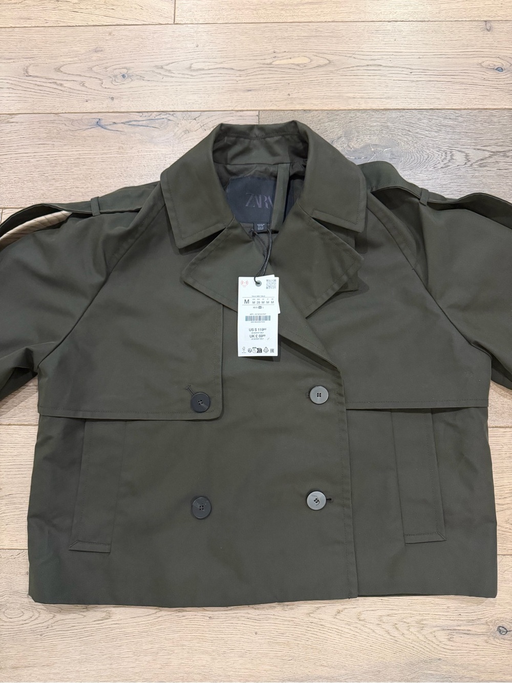 NWT Zara ZW Collection Water Repellent Cropped Trench Dark Khaki - Medium - Picture 6 of 13